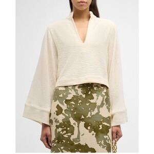 Pink Filosofy Brembo Blouse Ecru Size L Textured Knit‎ Split Neck Cotton Blend